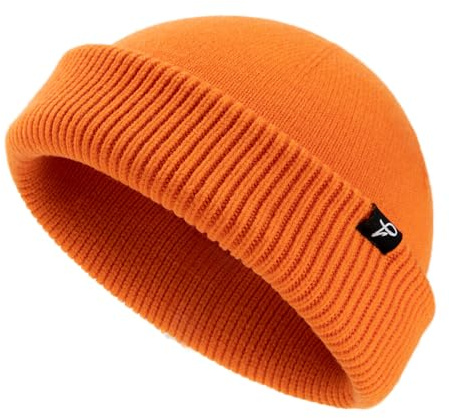 Comhats XL/XXL Fisherman Beanie Trawler Beanie Herren Damen Wintermuetze Strickmuetze Winter Orange M/L