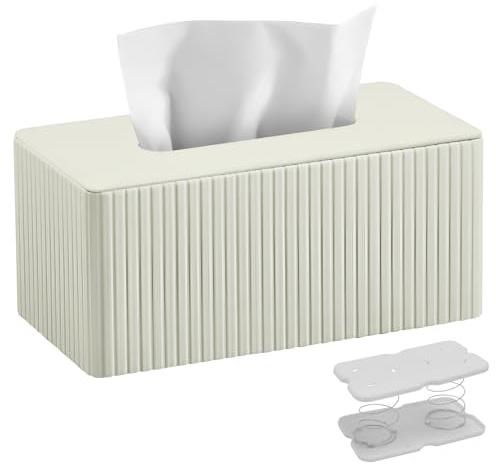 Kosmetiktücherbox Taschentuchbox aus PU Leder Modern Tissue Box für Büro | Rechteckige Taschentuchspender mit Magnetabdeckung für Hausfrau Büroangestellter-Geschenke für Geburtstag(Weiß)