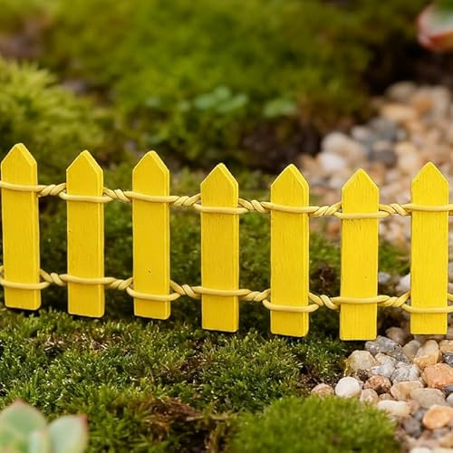 Dunkelbraun Miniatur-Gartenzaun HolzzaunFlexibler Miniatur-Zaun, Miniatur Zaun Gartenzaun Holz, verwendet für Miniaturlandschaft Puppenhaus Blumentopf Fee Gartendekoration (Gelb)