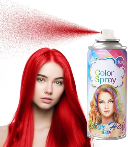 Tinte temporal en espray para el cabello, color rojo, lavable, fácil de colorear, fórmula suave, para diferentes tipos de cabello y todos los colores, 120 ml