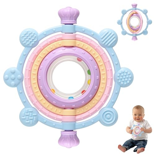 Beißring Baby Silikon BPA-frei Baby Beißring Spielzeug Baby Ruder Greifling Beißring Zahnen Nursing Zubehör Geschenkidee zur Geburt Sicheres Babyspielzeug für Jungen und Mädchen (Lila)