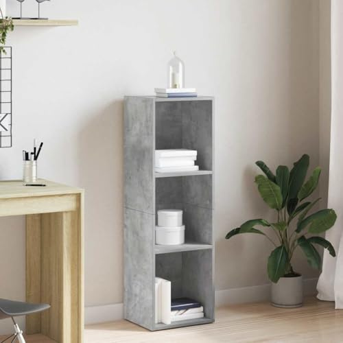 IBUQDDV Book Cabinet TV Cabinet Concrete Grey 36x30x114 cm Engineered Wood with 3 Compartments for Storage Organizer, Modern Furniture Shelf for Books Magazines DVDs Multimedia