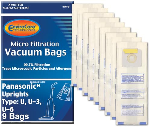 EnviroCare Replacement Micro Filtration Vacuum Cleaner Dust Bags for Panasonic Types 3, U-6-9 Pack, White