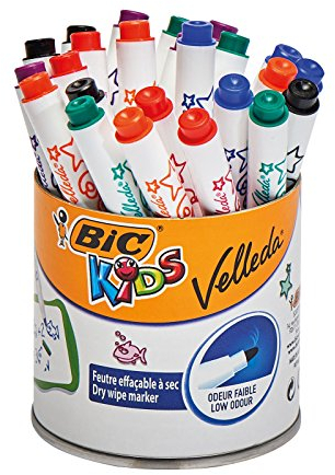 BIC KiDS Mini VELLEDA Whiteboard-Marker (trocken abwischbar) Trommel mit 24 Stück
