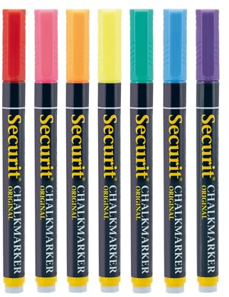Securit Kreidemarker, 1-2 mm, mehrfarbig, blau, orange, violett, pink, rot, grün, gelb