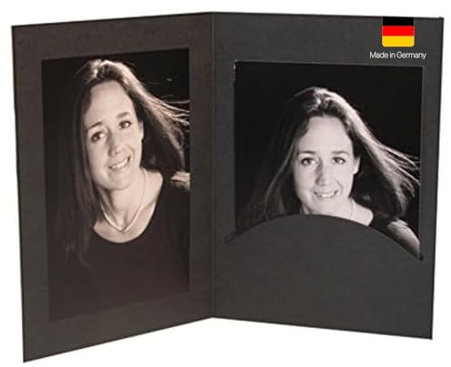 CS Webkontor 10 Stk. Portraitmappe 13x18 cm mit Passepartout schwarz - Platz für 2 Bilder. Fotomappe, aufklappbare Mappe, Bilderrahmen aus Pappe - Ideal für besondere Bilder (Geburt, Hochzeit, etc.)
