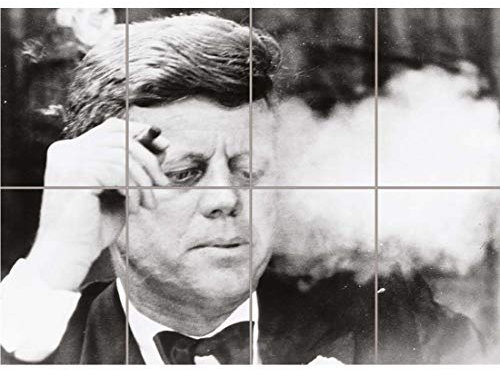 Doppelganger33 LTD Vintage Photograph B&W Jfk Kennedy Portrait Smoking Cigar Reproduction XL Giant Panel Poster Art Print (8 Sections)