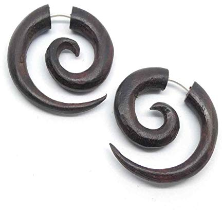 Drachensilber Fake Piercing Holz Handarbeit Spirale Ohrstecker Ohrring Kunst Handwerk Stecksystem Silber ausgefallener Ohrschmuck Paarpreis