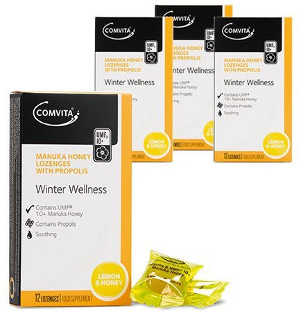 Manuka-Honig-Lutschtabletten mit Propolis ZITRONE UND HONIG - RABATT - 4 Packungen - 48 Lutschtabletten