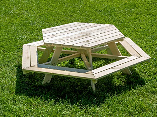 Pinolino Kindersitzgarnitur, 6 Eck, Garten, Outdoor, stabil, Platz für viele Kinder, zur einfachen Selbstmontage