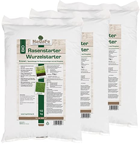HaGaFe Bio TURBO Rasenstarter Wurzelstarter Rasendünger mit viel Phosphat, 30kg (3x10kg)