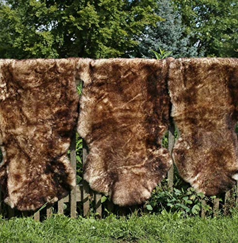 Hollert Lammfell geflammt Kurzhaar Braun&Weiß Merino Schaffell Echtfell Läufer Deko Teppich Sitzunterlage Couchauflage Größe 100-110, Farbe Stracciatella