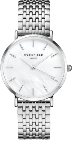 Rosefield Damenuhr The Upper East Side Silber 33 mm Rundes Gehäuse mit Weißem Zifferblatt und silbernem Band - UEWS-U22