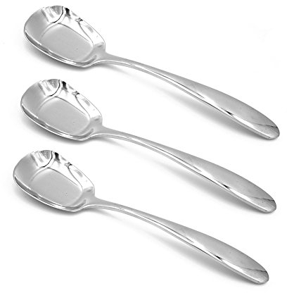 ERCENTURY Stainless Steel Soup Spoons,Table Spoons,Dinner Spoons,Rice Spoons,Special Square Design,Mirror Polish,Small Size(6.1 Inches Length,1.53 Inches Width,0.11inch Thickness), Set of 3