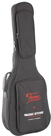Fame Gigbag Konzertgitarre 4/4, Wasserabweisend, 20 mm Polsterung, Robuster Tragegriff, 2 große Taschen, Rucksacktragegurte, Namensschild-Fach, Schwarz/Rot
