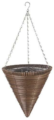 Smart Garden Chestnut Brown Faux Rattan Hanging Cone Planter 36cm
