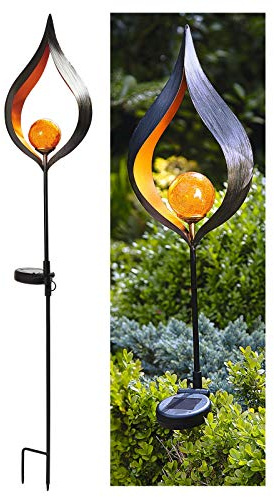 Burwells 1 x Aura Flame Globe Stake Light – Solar Powered Zen Style Outdoor Garden Metal LED Globe Light for Pathway, Driveway, Borders, Lawn, Patio, Yard – Measures H91 x W16.8 x D7.2cm