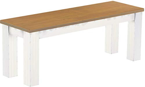 B.R.A.S.I.L.-Möbel Brasilmöbel Sitzbank 120 cm Rio Classico Eiche Natur Weiss Massivholz aus Pinie, Verschiedene Größen & Farben, ideal für Esszimmer & Küche