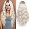 Perücke PlatinBlond für Frauen Kunsthaar Synthetische hitzebeständiges Haare Perücke Silber Grau Damen Natürlich Locken gelockt, Mittelteil ohne Lace Front Wig 22 inch/56cm
