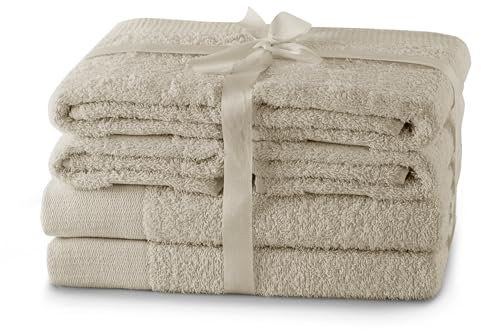 AmeliaHome Handtuch Set Beige 4 Handtücher 50x100 cm und 2 Duschtücher 70x140 cm 100% Baumwolle Qualität Saugfähig Cappuccino Amari
