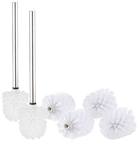 BadeStern Toilettenbürsten: 2er-Set Bürsten-Stiele mit je Wechsel-Aufsätzen, Edelstahl, weiß (WC Bürsten, Badgarnitur WC-Bürste, Wechselaufsätze)