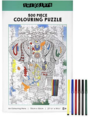 THE TWIDDLERS - 500 Piece Elephant Jigsaw Puzzle & Colour Pens for Kids & Adults