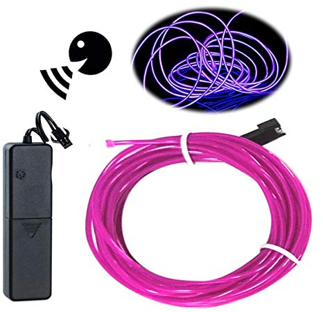 Balabaxer EL-Draht, lila, Geräuschsteuerung/Konstantlicht/Blitz, 2,7 m, Neonlichter, Neonleuchtendes Stroboskop, Elektrolumineszenzdraht mit batteriebetrieben, für Partys, Halloween, DIY-Dekoration