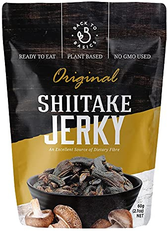 DJ&A Back to Basics Vegan Shiitake Jerky, Non-GMO Vegetable Crisps, 60g, Pack of 4