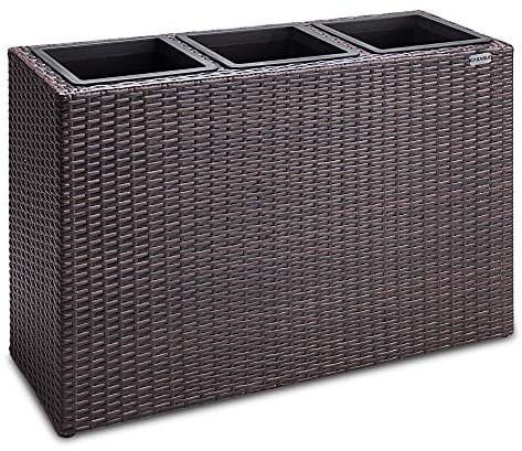 Casaria® Fioriera 3 Vasi 83 x 30,5 x 60 cm Polyrattan Portafiori Giardino Esterno Interno Drenaggio Acqua Arredo Giardinaggio