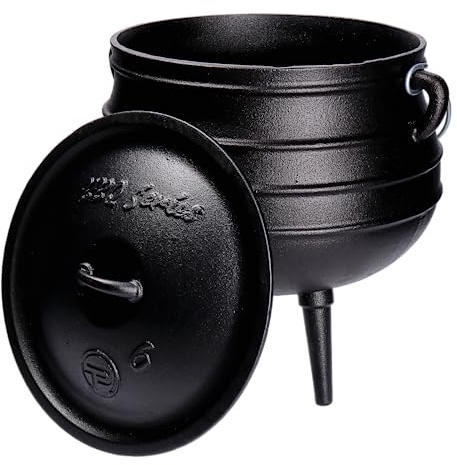 TP BBQ Potjie-Kessel, Südafrikanischer Feuer-Topf aus Gusseisen, Dutch-Oven mit Deckel und Füßen, Dreibein-Kochtopf zum Schmoren, Kochen, als Camping-Zubehör für Outdoor-Cooking, ca. 14 Liter (Pot 6)