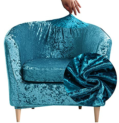 FANSU Sesselschoner Sesselbezug Velvet Sofabezug, 2-Teilige Stretch Einfarbig Tub Chairs Sesselhussen mit Armlehne, Sesselüberwurf für Clubsessel Loungesessel Cocktailsessel (Türkis)