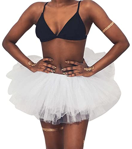 Ushiny Women's Tulle Tutu Skirt Layered Skirts Fancy Dress Ballet Prom Party Costume Tulle Festival Outfits for Women and Girls White