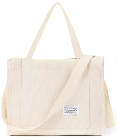 Valleycomfy - Borsa tote in velluto a coste da donna, borsa a tracolla da viaggio, borse da lavoro, borsa hobo per tutti i giorni, Beige, Large