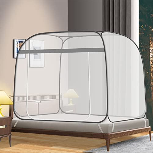 PARFINER Pop-Up-Moskitonetz für Terrasse, Bett, Zelt, King-Size-Größe, tragbares Moskitonetz mit unterem Netzzelt für draußen oder innen (grau)