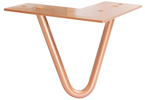 Wagner 12821401 Pied de Meuble/Pied de Table/Pied en épingle à Cheveux Style rétro Acier revêtu par Poudre Cuivre 12 x 12 x 10 cm Pied Conique/coudé Plaque de Montage intégrée