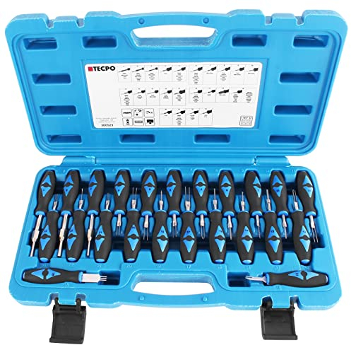 TECPO ISO Stecker Auspinnwerkzeug Set 23-teilig Auto KFZ Stecker Elektrik Entriegelungswerkzeug Terminal Entfernung von Steckverbinder, Kabelsteckern und Steckerkontakte Entriegelungs-Satz