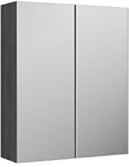 nuie OFF517N Arno Modern Bathroom Wall Hung Mirror Cabinet - 2 Door 50/50 Split, 600mm, Woodgrain Anthracite