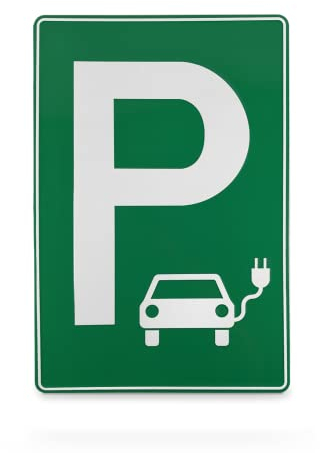 Betriebsausstattung24® Parkplatzschild Elektrotankstelle - Aluminium, 40,0 x 60,0 cm - Befestigungsart: Zum Verschrauben - Farbe: Grün - Symbol: P, Elektroauto - E-Ladesäule