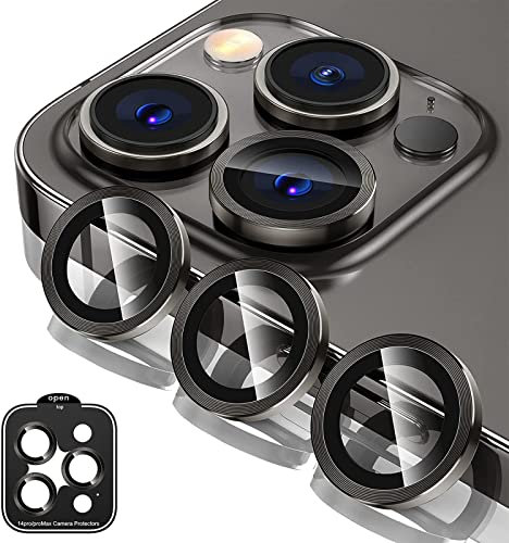 MiKoyi Protector de Lente de Cámara Compatibile con iPhone 14 Pro/iPhone 14 Pro Max Protectores Objetivos 9H Dureza Cristal Templado Anti-Arañazos Aleación de Alumio Protector Camara, Negro