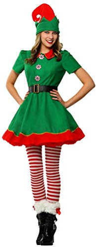 PengGengA Costume da Elfo Natalizio Adulti per Natale, Halloween, Carnevale e Cosplay (Femmina, 160)