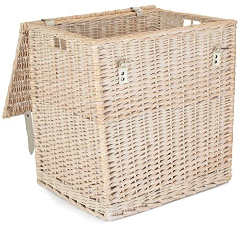 Red Hamper EH171 Wicker Large White Wash Vintner Storage Picnic Basket