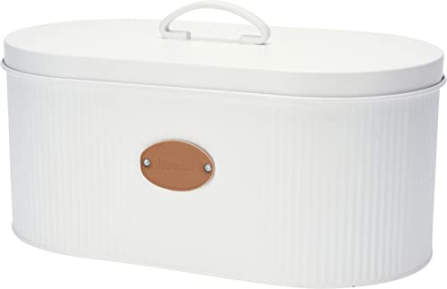 Muddy Hands White Metal Bread Bin with Lid - Vintage Kitchen Food Storage Container Box