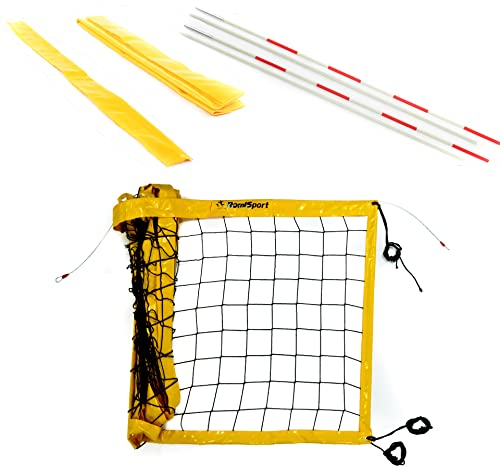Professionelles Netz für Beachvolleyball Volleyball 8.5m professionelles Netz mit Antennen und Taschen zum Strandvolleyball Gelb Wetterfest Indoor Outdoor Garten Strand Sport