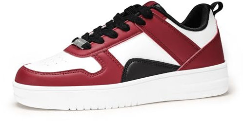 LUCKY STEP Damen-Sneaker mit Glitzernden Strasssteinen, Leder Low-Top Sneaker zum Schnüren, Lässige, Bequeme Walkingschuhe (Rot/Weiß, 6US-36EU-3UK)