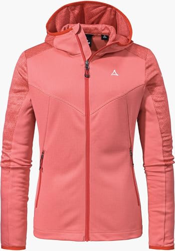Schöffel Damen Fleece Hoody Svardalen L, schnell trocknende Fleecejacke mit Kapuze, funktionaler Outdoor Hoody, mit Reißverschluss-Taschen und elastischem Saum, clasping rose, 48