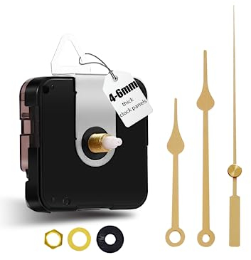 DEEWISH 12888 Quarz Wanduhrwerk Set zum Selbermachen, Geräuschloser Mechanismus Ersatzteile, Gesamtschaftlänge 17 mm (43/64 Zoll), (goldene Zeiger B)