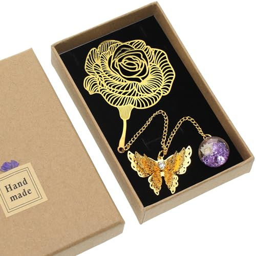 OKVGO 3pcs Lovely Cute Gold Rose Flower Metal Bookmark, Book Mark Gift for Reader, Teacher and Student, Thanksgiving Christmas and Birthday Gift (Gold)