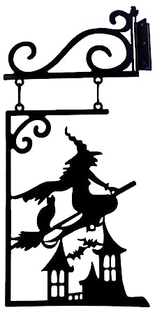 Halloween Deko,Gruseliges Metall Silhouette Schild Türdeko,Wandschild Deko zum Aufhängen Halloween Silhouette Hanging Türdekoration, für Innen Außen Dekoration (Hexe, 39.5x20cm)