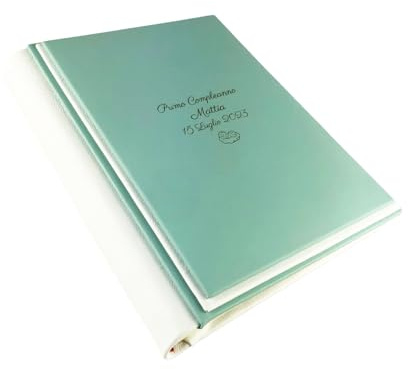 Fotoalbum - Eclissi Soft - handgefertigte Herstellung aus Kunstleder, personalisierbar mit Gravur. Ideal für Hochzeiten, Jubiläen und alle Veranstaltungen (Mint/Weiß)