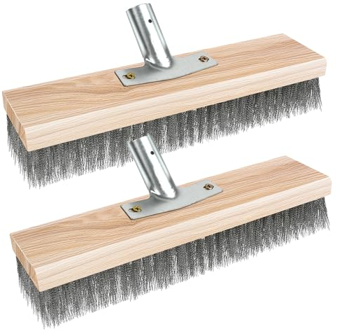 Akamino 2 Pack 12'' Wire Broom Head, Yard Sweeping Brush Stiff Steel Bristles Heavy Duty Outdoor Removal of Hard Sweeping & Deck Scrub for Garden Decking Paving Patio Paths Drives